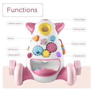 KÜB Baby & Toddler Interactive Push Walker, Educational Music Lights and Activities, Adjustable Speed Wheels, Safe & Stable,Pink,Girls Toy