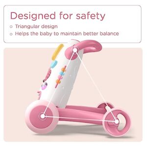 KÜB Baby & Toddler Interactive Push Walker, Educational Music Lights and Activities, Adjustable Speed Wheels, Safe & Stable,Pink,Girls Toy