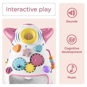 KÜB Baby & Toddler Interactive Push Walker, Educational Music Lights and Activities, Adjustable Speed Wheels, Safe & Stable,Pink,Girls Toy