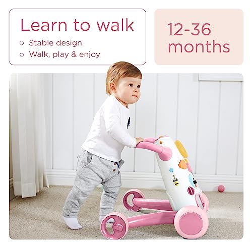 KÜB Baby & Toddler Interactive Push Walker, Educational Music Lights and Activities, Adjustable Speed Wheels, Safe & Stable,Pink,Girls Toy