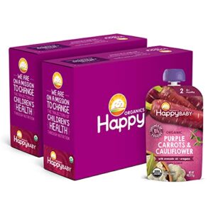 happy baby organics savory blends stage 2 baby food, purple carrots & cauliflower with avocado oil + oregano, 4 ounce pouch (pack of 16) packaging may vary