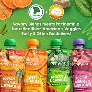 Happy Baby Organics Savory Blends Stage 2 Baby Food, Purple Carrots & Cauliflower with Avocado Oil + Oregano, 4 Ounce Pouch (Pack of 16) packaging may vary