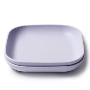 babelio silicone toddler plates, 2 pack undivided baby self feeding utensils, bpa free, microwave, oven and dishwasher safe, soft and durable silicone tray (lilac grey)