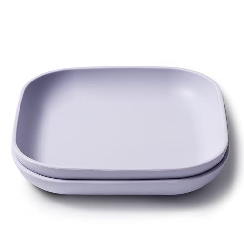 BABELIO Silicone Toddler Plates, 2 Pack Undivided Baby Self Feeding Utensils, BPA Free, Microwave, Oven and Dishwasher Safe, Soft and Durable Silicone Tray (Lilac Grey)