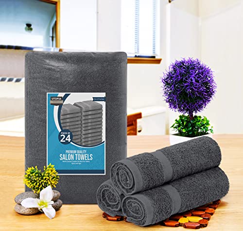 Utopia Towels - Salon Towel, Pack of 24 (Not Bleach Proof, 16 x 27 Inches) Highly Absorbent Cotton Towels for Hand, Gym, Beauty, Hair, Spa, and Home Hair Care, Grey