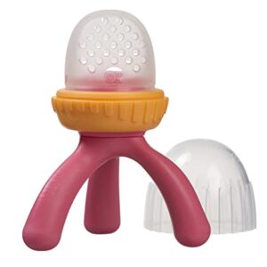 b.box Silicone Fresh Food Feeder | Ages 4 Months+ | Tripod Design Easy for Baby to Hold | Perfect for Fresh or Frozen Foods | Cap Included for On The Go | Dishwasher Safe (Strawberry Shake)