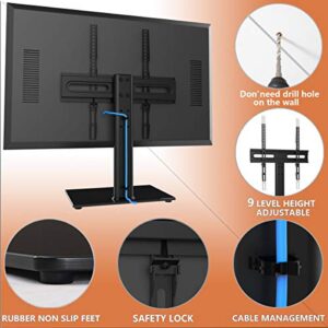 Universal TV Stand/Base Table Top TV Stand with Wall Mount for 27 to 60 inch 9 Level Height Adjustable, Heavy Duty Tempered Glass Base, Holds up to 88lbs Screens, HT06B-001