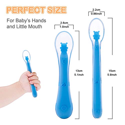 Baby Infant Silicone Spoon First-Stage - Soft Training Spoons Utensils for Babies Solid Feeding, Self Feeding for Kids Toddlers Children 4 Months Led Weaning Gum-Friendly Great Gift Set 2 Pack (Blue)