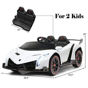 Costzon 2-Seater Ride on Car, Licensed Lamborghini Poison, 12V Battery Powered Car w/ 2.4G Remote Control, 3 Speed, Swing Mode, LED Lights, Horn, USB/MP3/TF, Electric Vehicle for Kids, White