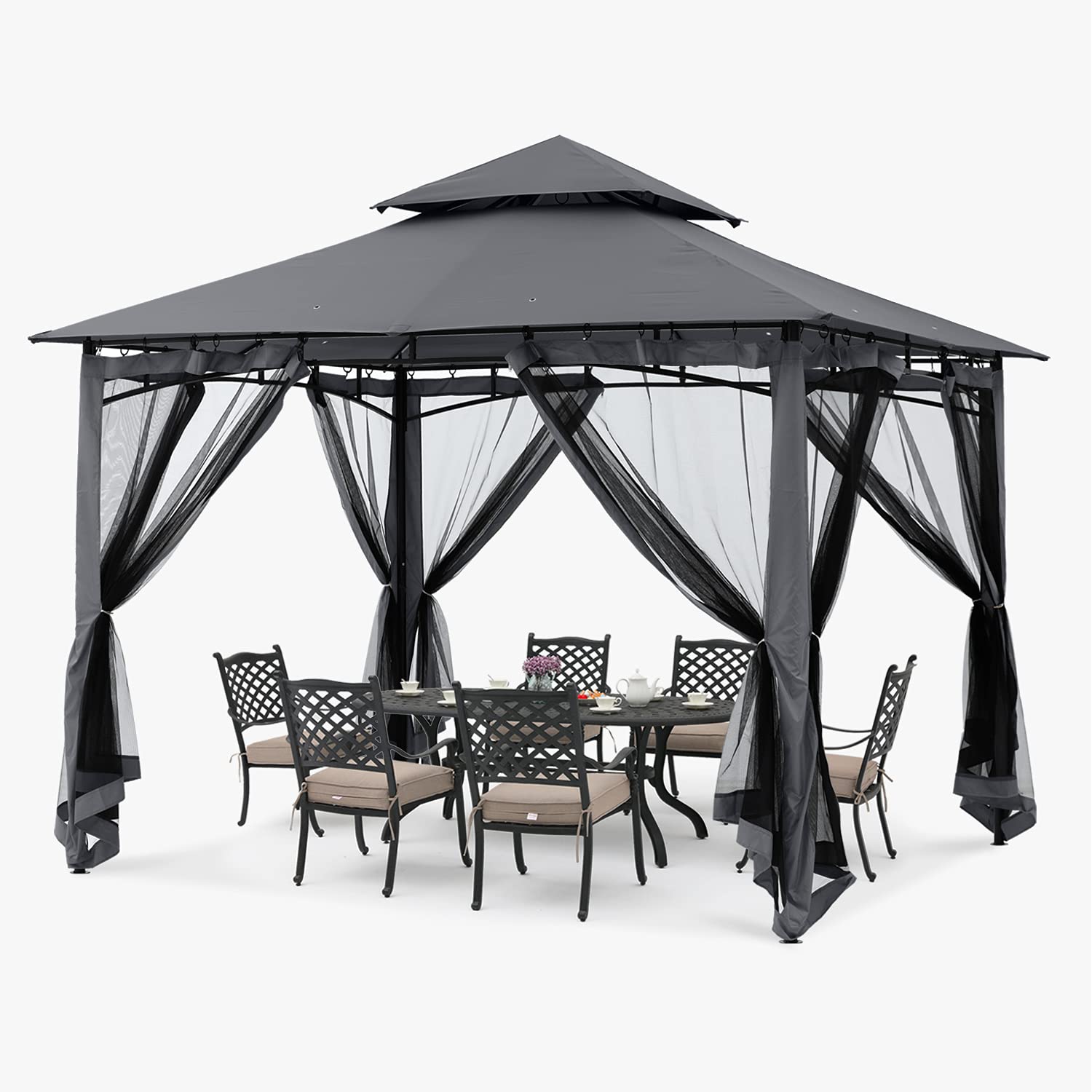 Sturdy Patio Gazebo 8 Ft x 8 Ft with Mosquito Netting by ABCCANOPY