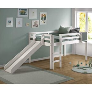 naomi home cindy kids loft bed with slide, twin loft bed with slide, toddler loft bed with slide, loft bed slide with ladder, chalkboard, pine wood space saving kids bed frame for boys, girls, white