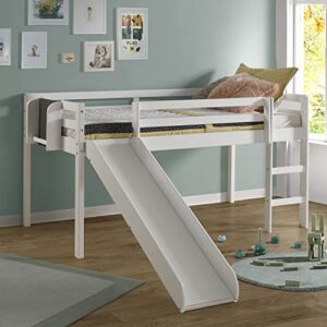 Naomi Home Cindy Kids Loft Bed with Slide, Twin Loft Bed with Slide, Toddler Loft Bed with Slide, Loft Bed Slide with Ladder, Chalkboard, Pine Wood Space Saving Kids Bed Frame for Boys, Girls, White