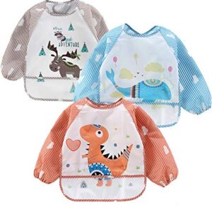 PandaEar (3 Pack Long Sleeve Bibs| Waterproof Full Sleeve Bib for Baby Infant Toddler 6-36 Months