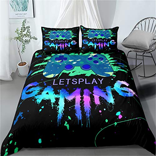 AY-FSshine Gaming Bedding Sets Gamer Room Decor Gamer Comforter Cover for Boys Girls Kids Teens Video Games 2 Piece Twin Size Bed Set-Includes 1 Duvet Cover & 1 Pillowcases(No Comforter)