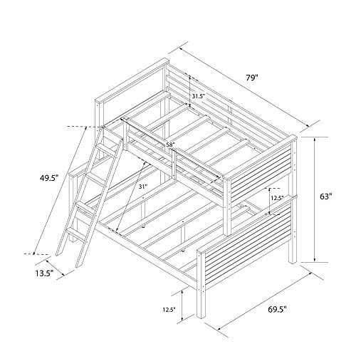 DHP Dorel Living Lauv Twin Over Full Bunk, White Bed