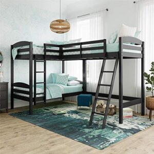 dhp dorel living clearwater triple wood bunk, twin size, black bed