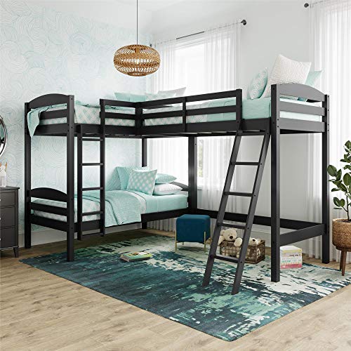 DHP Dorel Living Clearwater Triple Wood Bunk, Twin Size, Black Bed