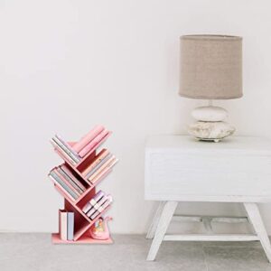 Tree Bookshelf,4-Layer Floor Standing,The Desktop Bookshelf Can Hold Books,Magazines,CDs and Photo Albums,Office Storage Rack,Pink