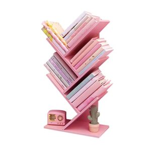 tree bookshelf,4-layer floor standing,the desktop bookshelf can hold books,magazines,cds and photo albums,office storage rack,pink