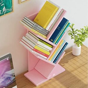 Tree Bookshelf,4-Layer Floor Standing,The Desktop Bookshelf Can Hold Books,Magazines,CDs and Photo Albums,Office Storage Rack,Pink