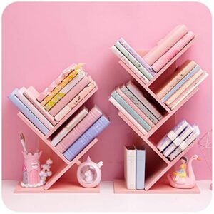 Tree Bookshelf,4-Layer Floor Standing,The Desktop Bookshelf Can Hold Books,Magazines,CDs and Photo Albums,Office Storage Rack,Pink