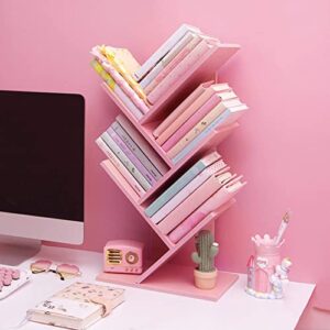 Tree Bookshelf,4-Layer Floor Standing,The Desktop Bookshelf Can Hold Books,Magazines,CDs and Photo Albums,Office Storage Rack,Pink