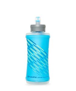 hydrapak skyflask 500ml - lightweight collapsible handheld running water bottle soft flask - (500 ml/16 oz) - adjustable handstrap, spill-proof cap, malibu blue