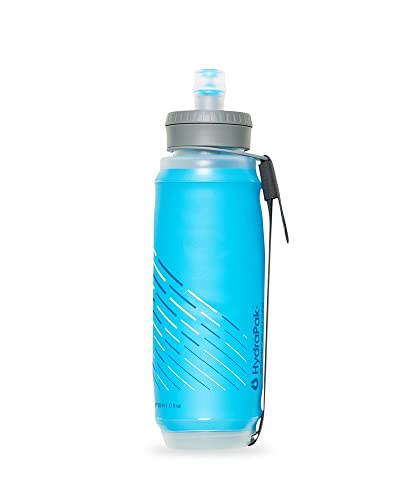 Hydrapak SkyFlask 500ml - Lightweight Collapsible Handheld Running Water Bottle Soft Flask - (500 ml/16 oz) - Adjustable Handstrap, Spill-Proof Cap, Malibu Blue