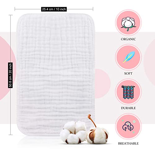 Irenare 6 Pieces Large 20 x 10 Inch Muslin Burp Cloths Multi-Colors Muslin Washcloths Baby Burping Cloth Diapers 6 Absorbent Layers Muslin Face Towels for Baby (White)