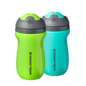 tommee tippee insulated sippee cup, water bottle for toddlers, spill-proof, bpa free, 9oz, 12m+, pack of 2, green and teal