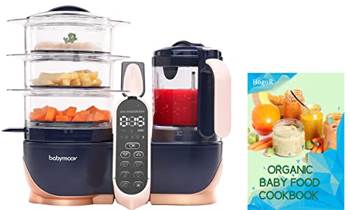 BabyMoov Duo Meal Station, 6 in 1 Touchscreen Baby Food Processor with Steamer | Multi-Speed Blender | Warmer | Puree | Defrosts | Sterilize | 500W Capacity Bundled with HogoR Organic Baby Food Maker Cookbook