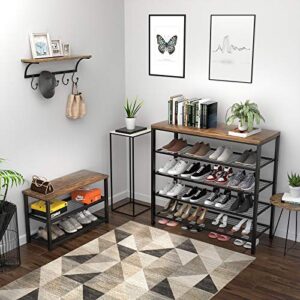 Topfurny Shoe Rack, Industrial Shoe Storage Organizer, Large 5-Tier Metal Shoe Rack Shelves with Wood Board, Entryway Table for Hallway, Living Room, Closet, Bedroom