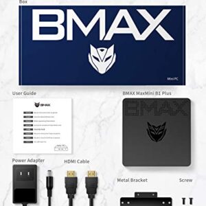 Bmax Mini PC 6GB DDR3/64GB eMMC Celeron N3350 (Up to 2.4 GHz) Support 512GB/2TB M.2 SSD Expansion, HDMI+VGA Port 4K HD Dual Display, 2.4G/5G Dual WiFi BT4.2, Micro Computer B1 Plus