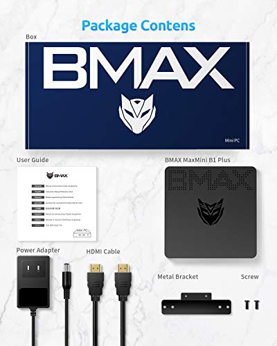 Bmax Mini PC 6GB DDR3/64GB eMMC Celeron N3350 (Up to 2.4 GHz) Support 512GB/2TB M.2 SSD Expansion, HDMI+VGA Port 4K HD Dual Display, 2.4G/5G Dual WiFi BT4.2, Micro Computer B1 Plus