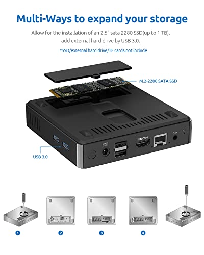 Bmax Mini PC 6GB DDR3/64GB eMMC Celeron N3350 (Up to 2.4 GHz) Support 512GB/2TB M.2 SSD Expansion, HDMI+VGA Port 4K HD Dual Display, 2.4G/5G Dual WiFi BT4.2, Micro Computer B1 Plus