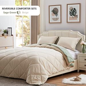 NexHome Lightweight Comforter Set Twin Size, Down Alternative Solid Comforter Set Thin Microfiber Autumn Spring Summer Winter Bedding Comforter with 1 Pillow Sham (Twin/Twin XL, Sage Green/Beige)