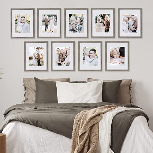 Sheffield Home 9 Piece Picture Frame Set, Gallery Set, 11x14 in, Matted to 8x10 (Natural)