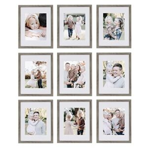 sheffield home 9 piece picture frame set, gallery set, 11x14 in, matted to 8x10 (natural)