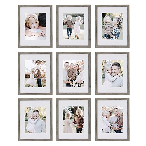 Sheffield Home 9 Piece Picture Frame Set, Gallery Set, 11x14 in, Matted to 8x10 (Natural)