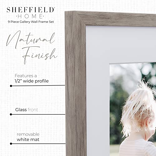 Sheffield Home 9 Piece Picture Frame Set, Gallery Set, 11x14 in, Matted to 8x10 (Natural)