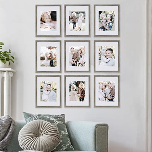 Sheffield Home 9 Piece Picture Frame Set, Gallery Set, 11x14 in, Matted to 8x10 (Natural)