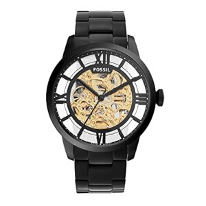 fossil men's townsman automatic stainless steel three-hand skeleton watch, color: black (model: me3197)