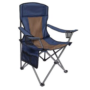 asteroutdoor camping folding chair padded quad arm chair with large cup holders, side organizer & back pocket for outdoor, camp, indoor, patio, fishing, supports 350lbs