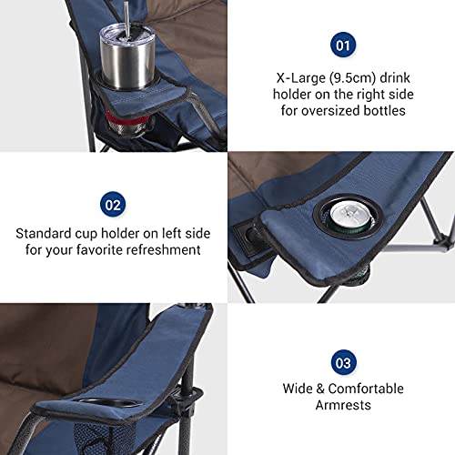 AsterOutdoor Camping Folding Chair Padded Quad Arm Chair with Large Cup Holders, Side Organizer & Back Pocket for Outdoor, Camp, Indoor, Patio, Fishing, Supports 350lbs