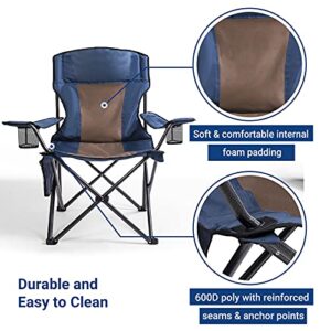 AsterOutdoor Camping Folding Chair Padded Quad Arm Chair with Large Cup Holders, Side Organizer & Back Pocket for Outdoor, Camp, Indoor, Patio, Fishing, Supports 350lbs