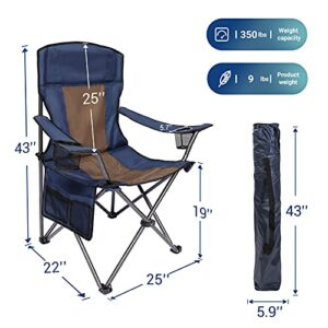 AsterOutdoor Camping Folding Chair Padded Quad Arm Chair with Large Cup Holders, Side Organizer & Back Pocket for Outdoor, Camp, Indoor, Patio, Fishing, Supports 350lbs