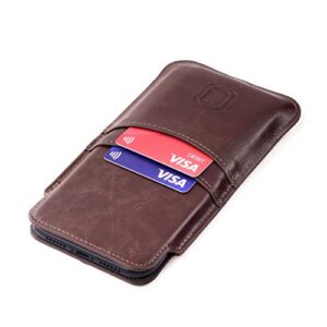 dockem provincial wallet sleeve for iphone 14, 14 pro, 13, 13 pro, 12, 12 pro, iphone 11 & xr (6.1"): slim vintage pu leather cover with 2 card holder slots: professional executive pouch case [brown]