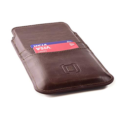 Dockem Provincial Wallet Sleeve for iPhone 14, 14 Pro, 13, 13 Pro, 12, 12 Pro, iPhone 11 & XR (6.1"): Slim Vintage PU Leather Cover with 2 Card Holder Slots: Professional Executive Pouch Case [Brown]