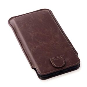 Dockem Provincial Wallet Sleeve for iPhone 14, 14 Pro, 13, 13 Pro, 12, 12 Pro, iPhone 11 & XR (6.1"): Slim Vintage PU Leather Cover with 2 Card Holder Slots: Professional Executive Pouch Case [Brown]