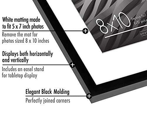 Americanflat 8x10 Picture Frame in Black - Thin Border 5x7 Picture Frame with Mat or 8x10 Frame Without Mat - Shatter Resistant Glass - Horizontal and Vertical Formats for Wall and Tabletop